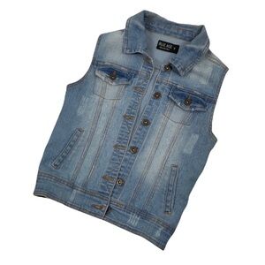 Blue Age Factory Distressed Light Wash Denim Vest Size Small